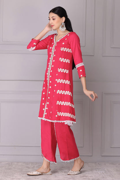 Bloom Pink White Embroidered Kurta Set