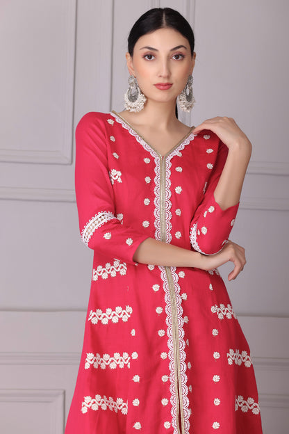 Bloom Pink White Embroidered Kurta Set