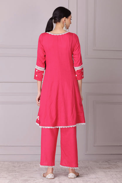Bloom Pink White Embroidered Kurta Set