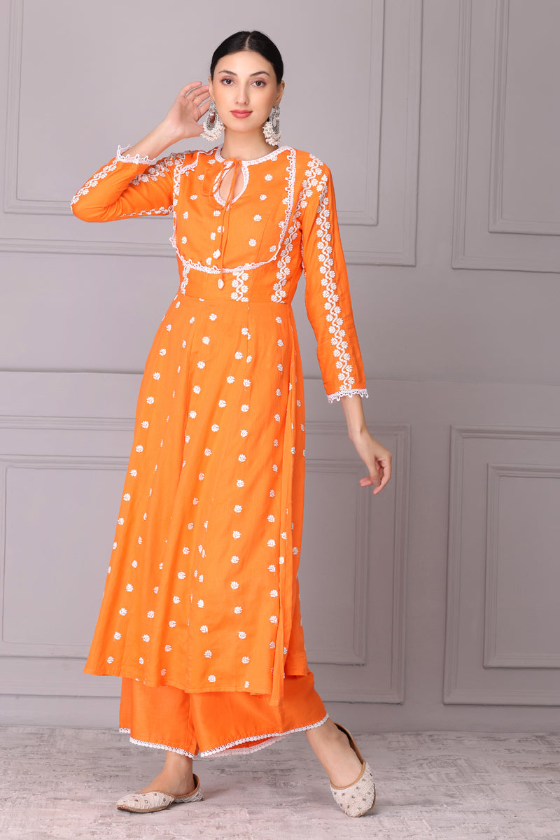 Squash Plum Embroidered Anarkali Set