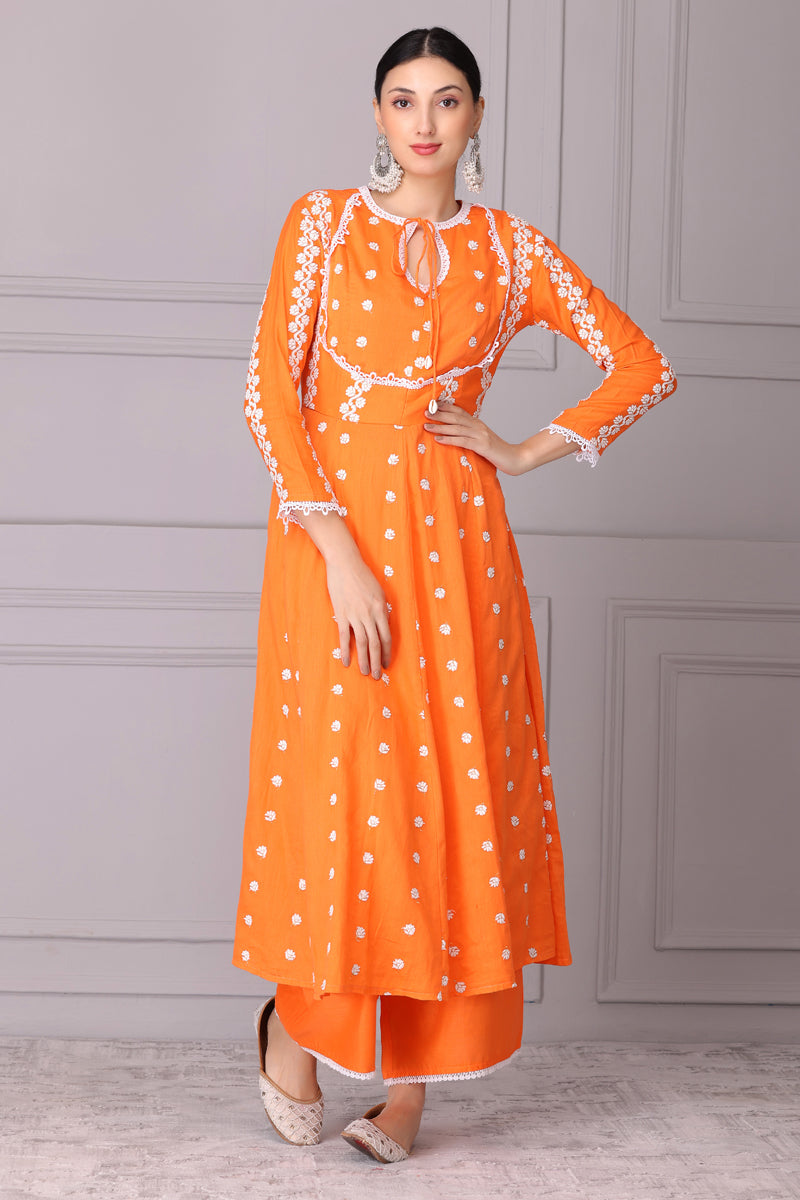 Squash Plum Embroidered Anarkali Set