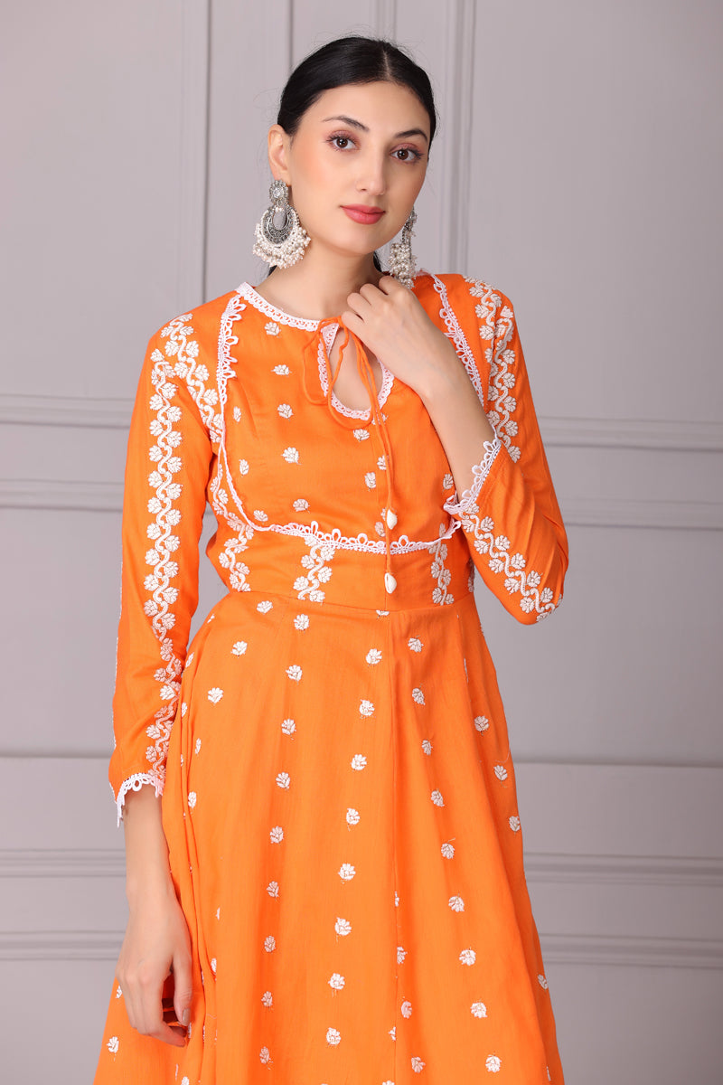Squash Plum Embroidered Anarkali Set
