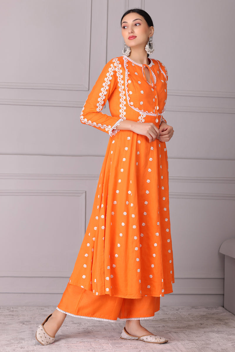 Squash Plum Embroidered Anarkali Set