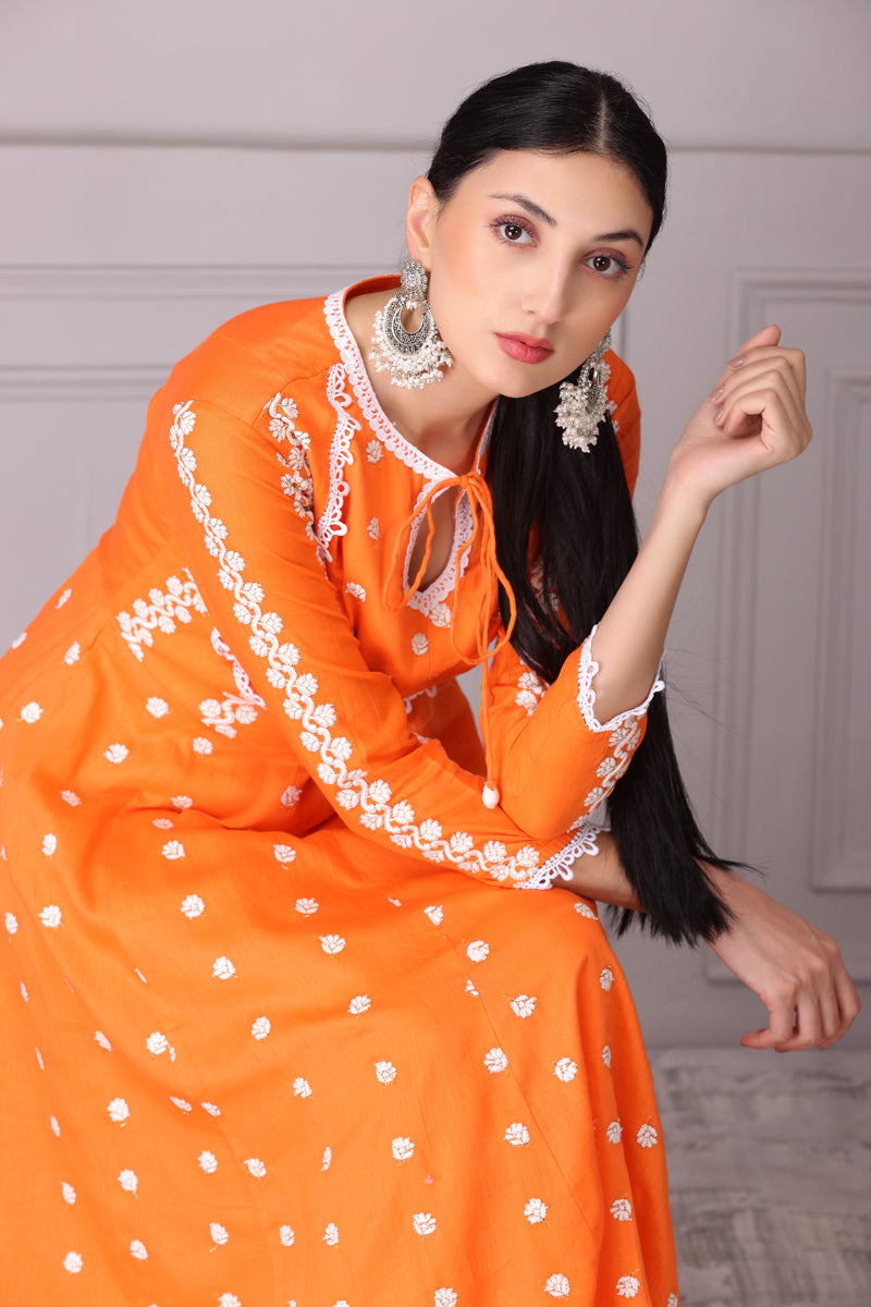 Squash Plum Embroidered Anarkali Set