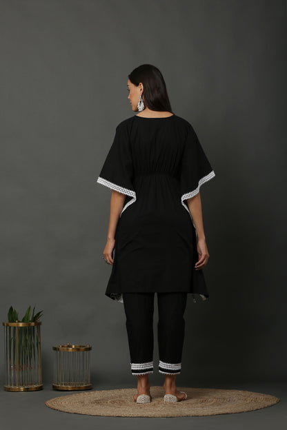 Black Scallop Embroidered Kaftan Set