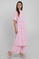 Blush Pink Chikankari Kurta Set For Women -sewandyou.com