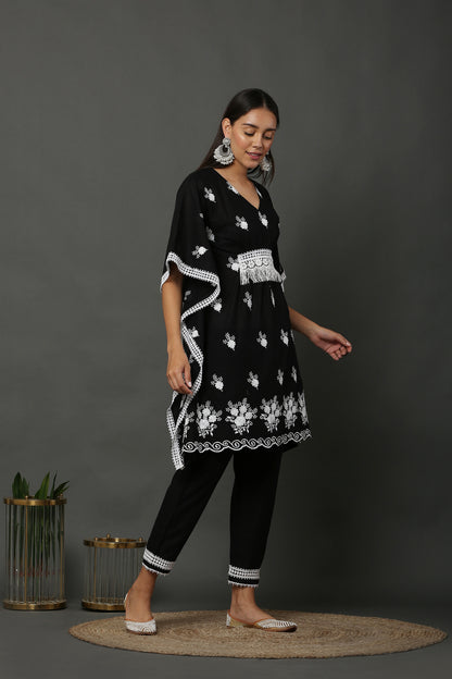 Black Scallop Embroidered Kaftan Set