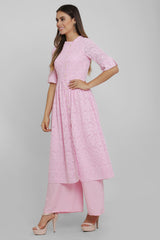 Blush Pink Chikankari Kurta Set For Girls -Sewandyou.com