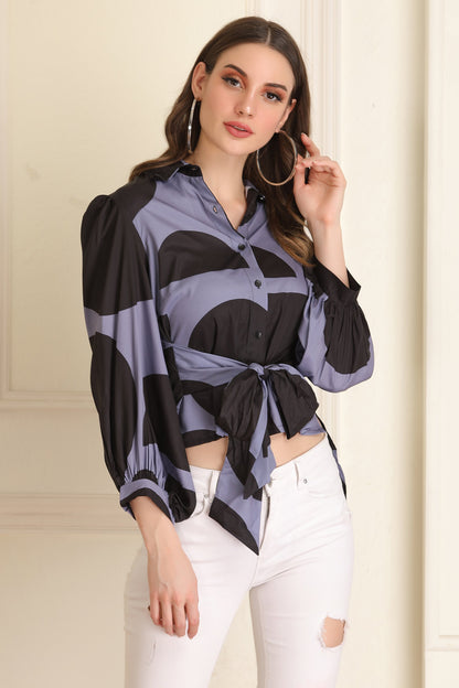 Grey and Black Print Top