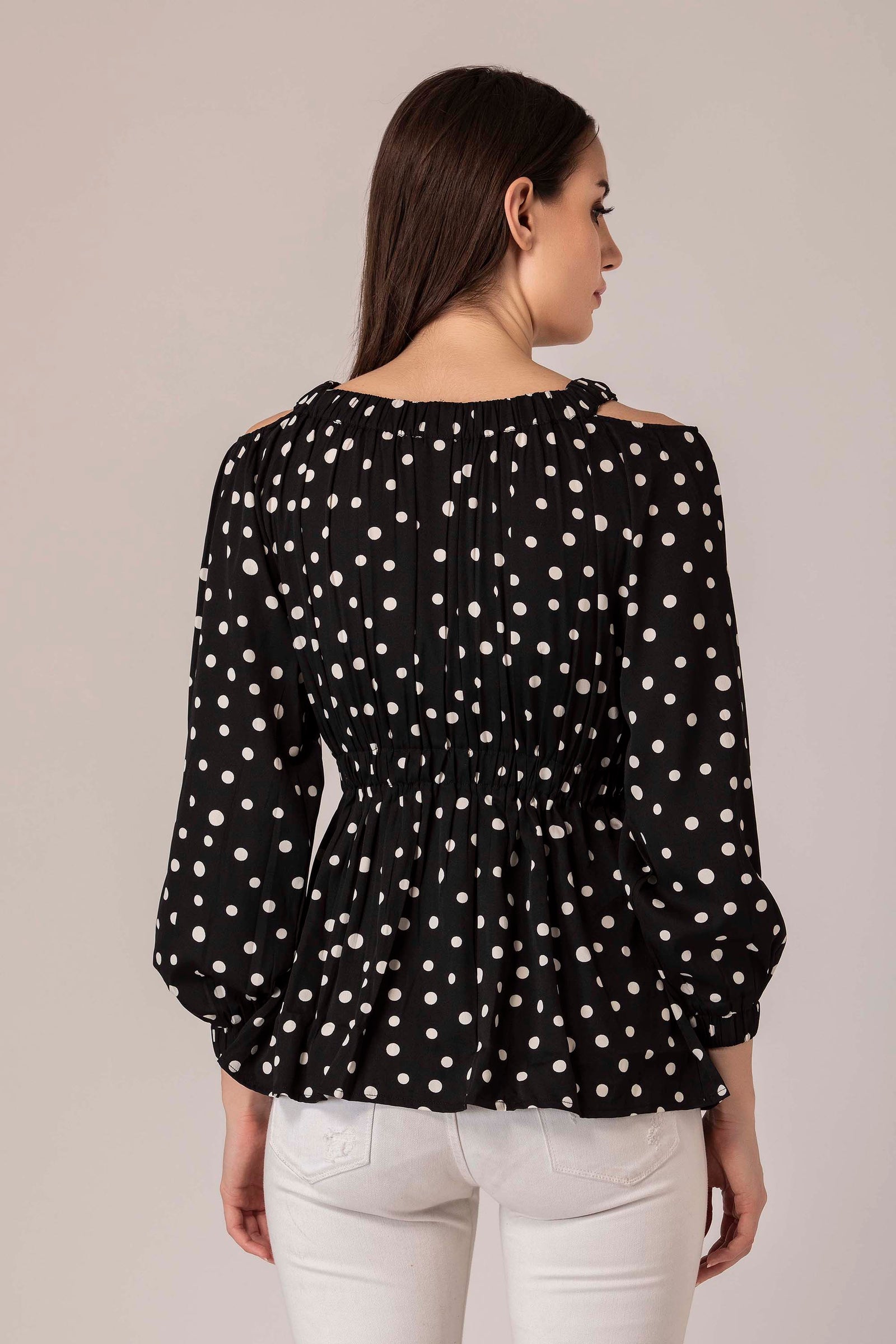 black and white polka dot top
