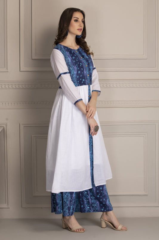 Indigo and White Kurta Set