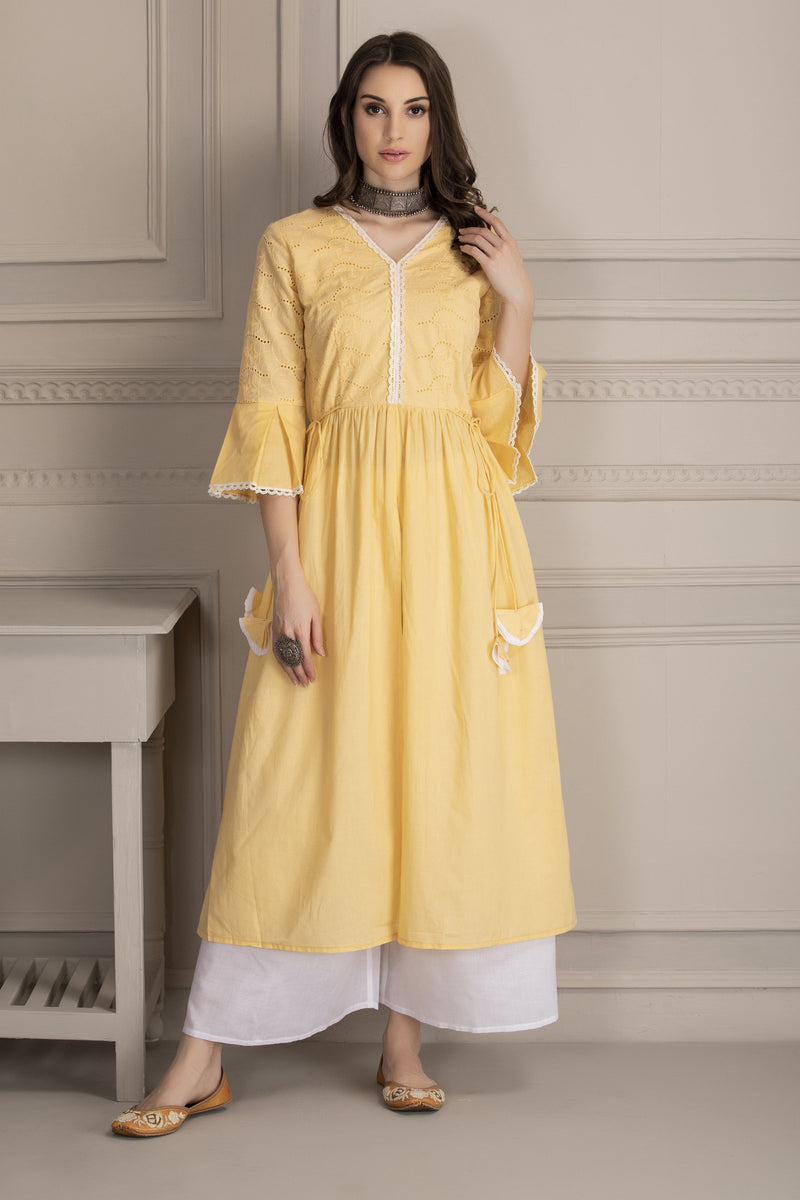 Buy InWeave Women's Yellow Bandhani Short Anarkali Kurta Online at Best  Price | Distacart