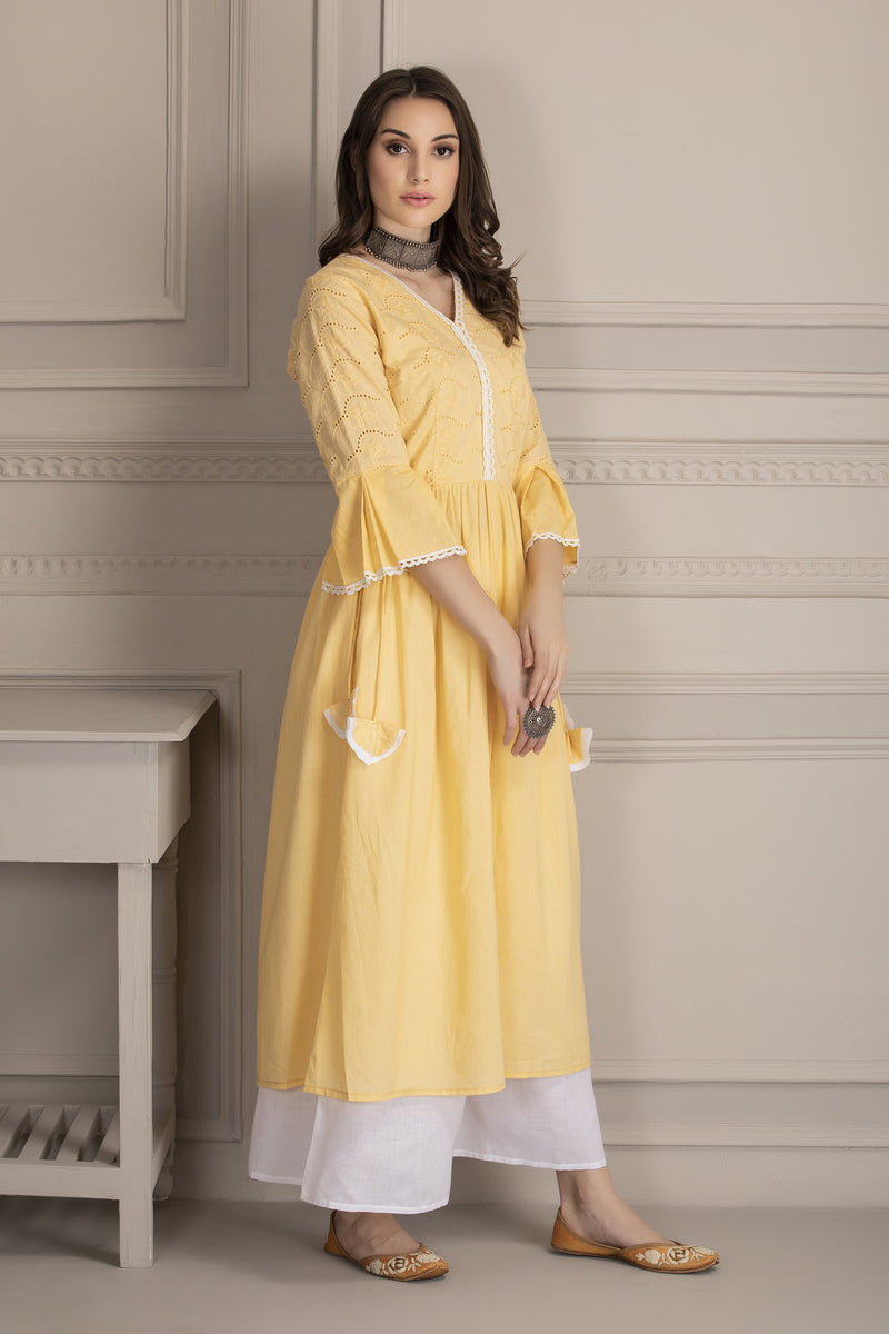 Yellow Palazzo suit design | Stylish dress designs, Simple indian suits,  Embroidery suits design