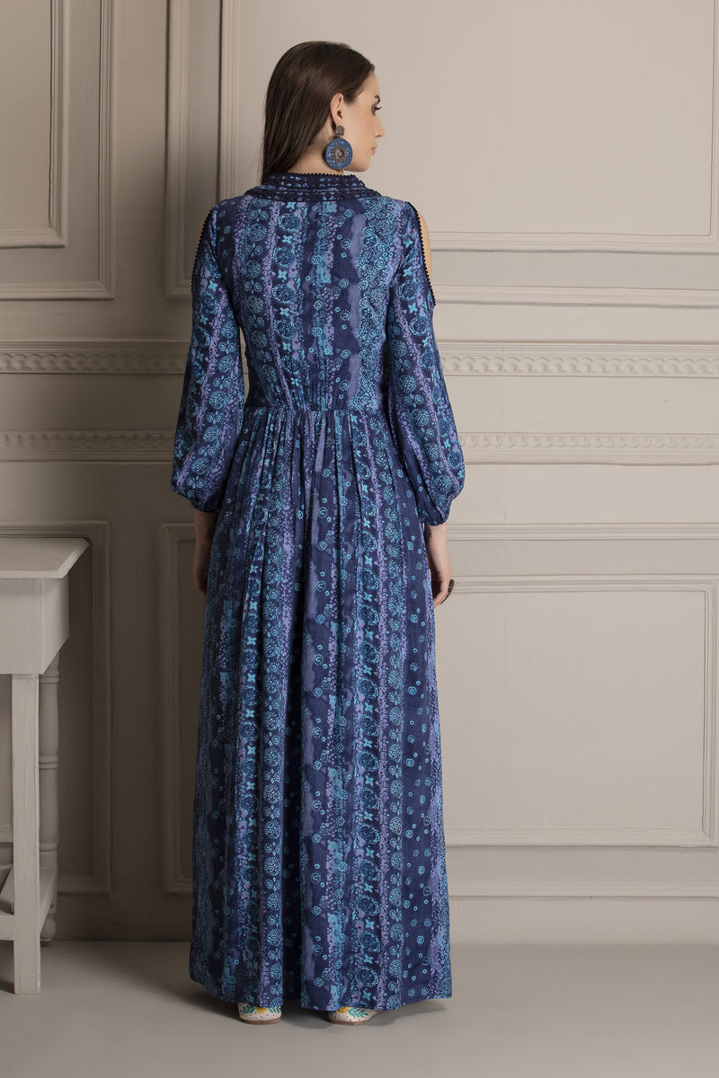 Lucky Brand Women's Indigo Floral Maxi Dress Blue 7W42823 XSm