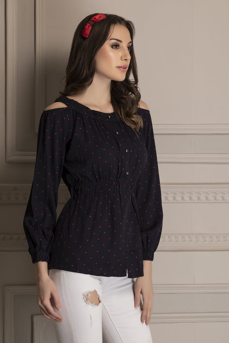 Navy and Red Polka Dot Top