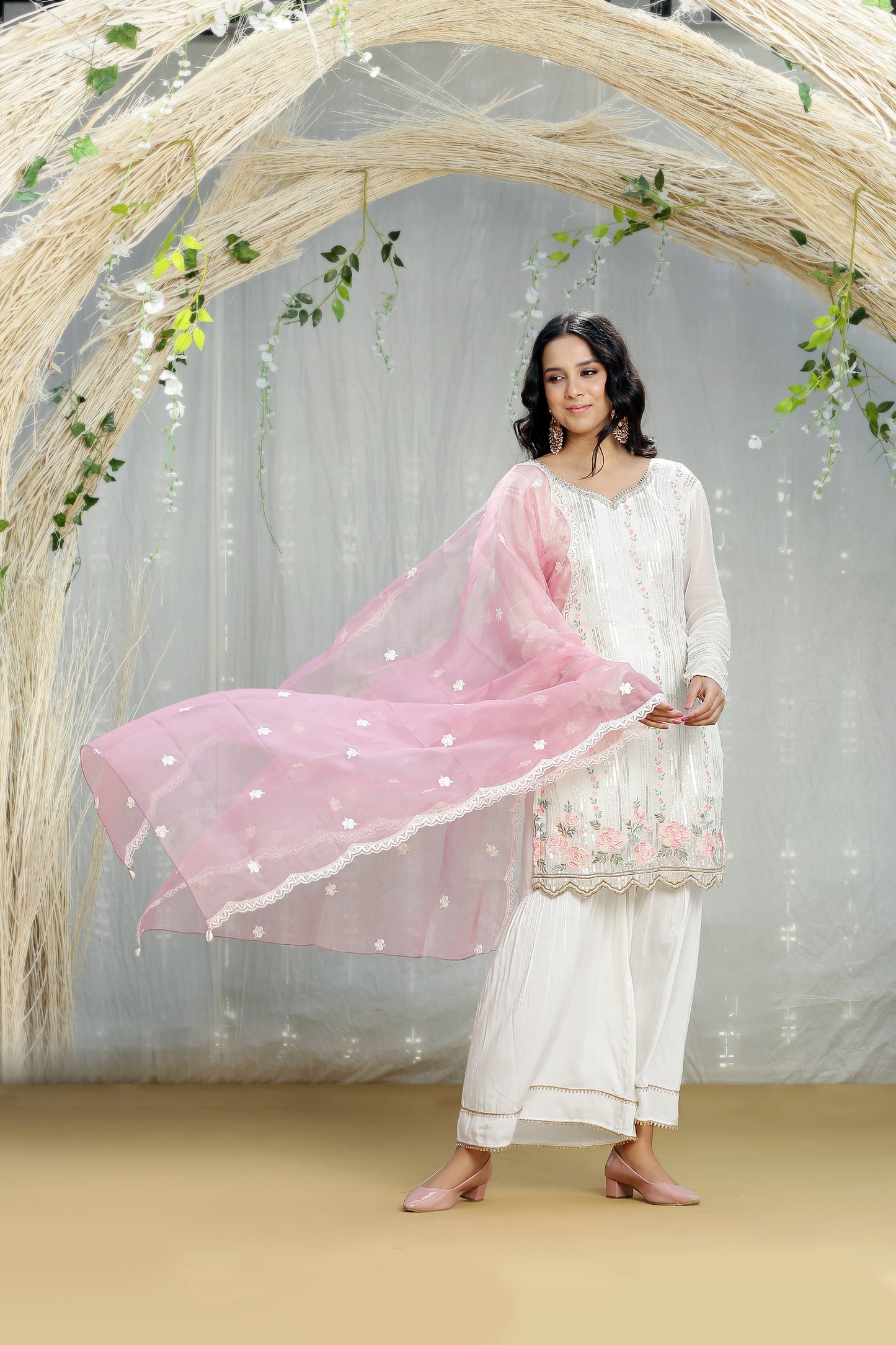 Daisy multicolored embroidered Kurta Set with Organza Dupatta