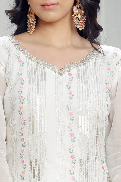 Daisy multicolored embroidered Kurta Set with Organza Dupatta