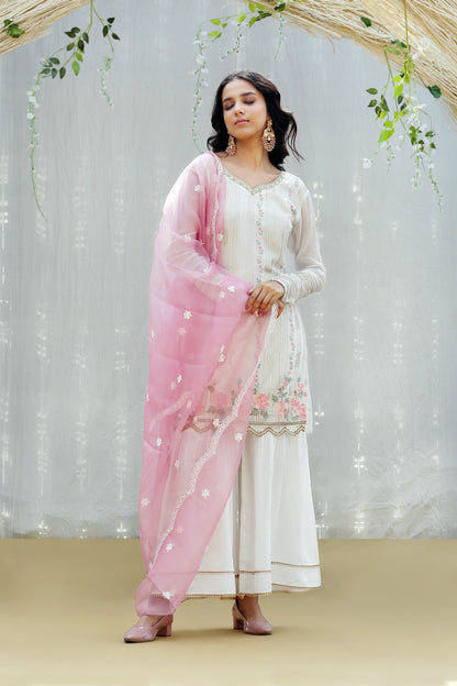 Daisy multicolored embroidered Kurta Set with Organza Dupatta