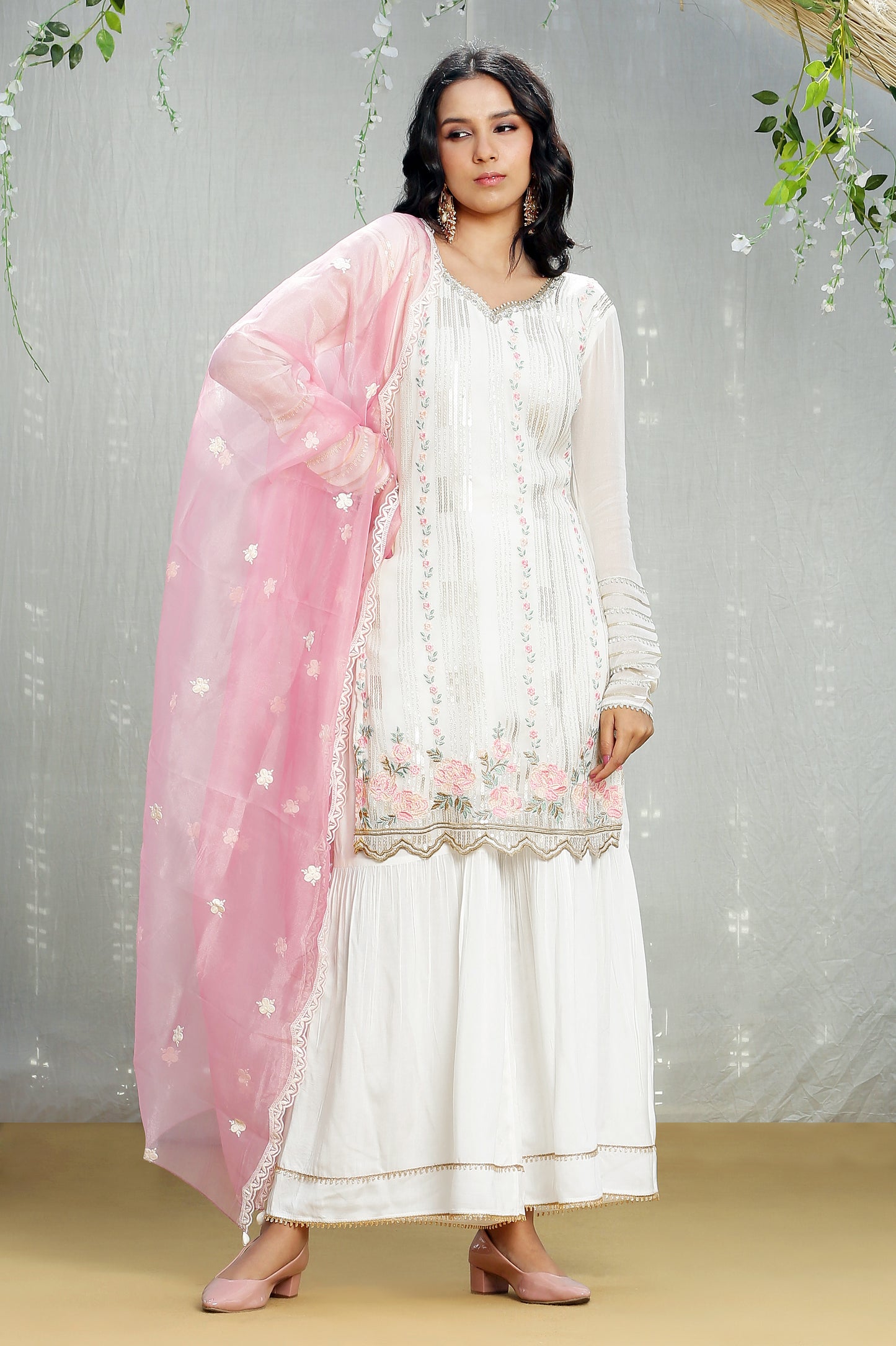 Daisy multicolored embroidered Kurta Set with Organza Dupatta