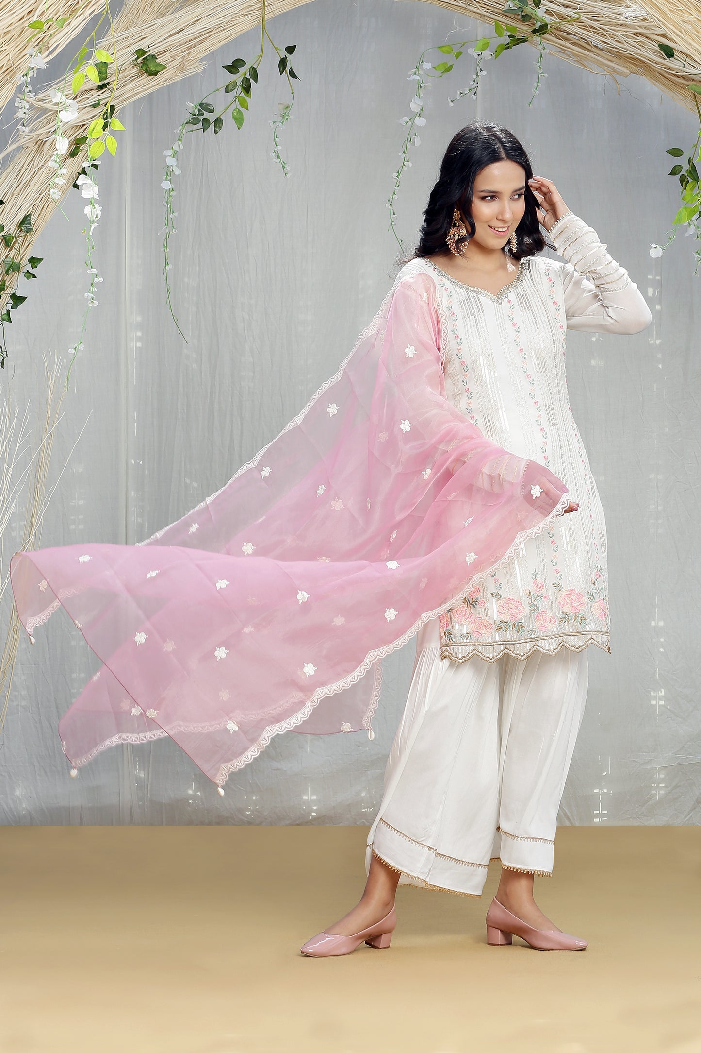 Daisy multicolored embroidered Kurta Set with Organza Dupatta