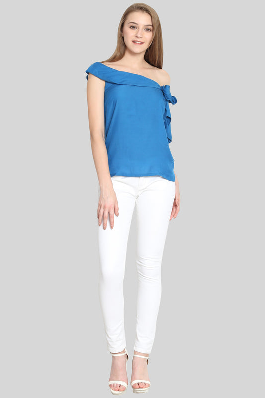 Ocean blue off-shoulder tie top
