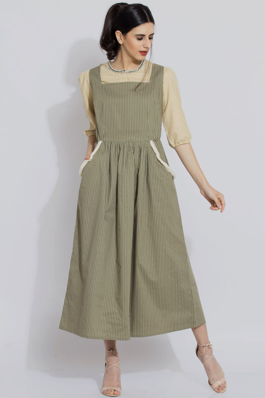 Green Stripe Pinafore Dress Set - sewandyou.com