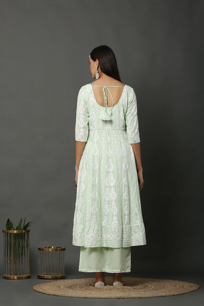 Lime Chain Stitch Embroidered Kurta Set with Dupatta