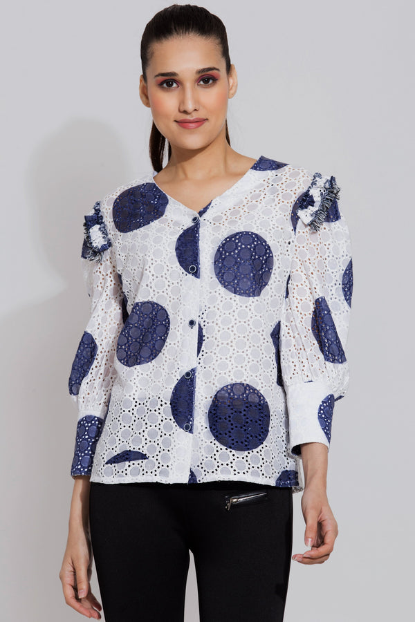 White Oversized Polka dots Blouse