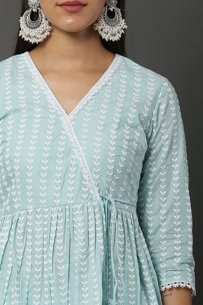 Aqua Short Cotton Chikankari Kurta Set