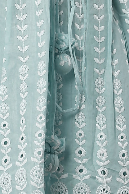 Aqua Short Cotton Chikankari Kurta Set