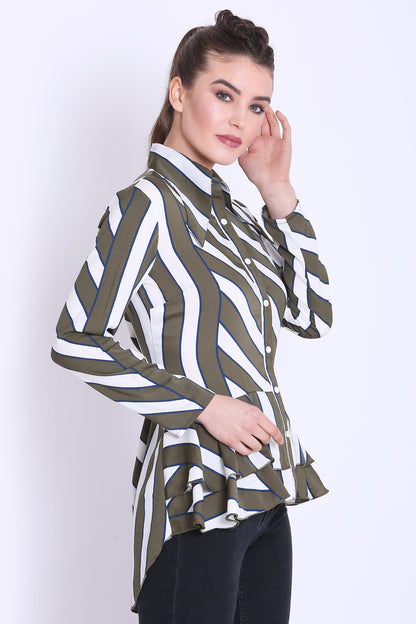 Olive green and White Stripe Long Shirt