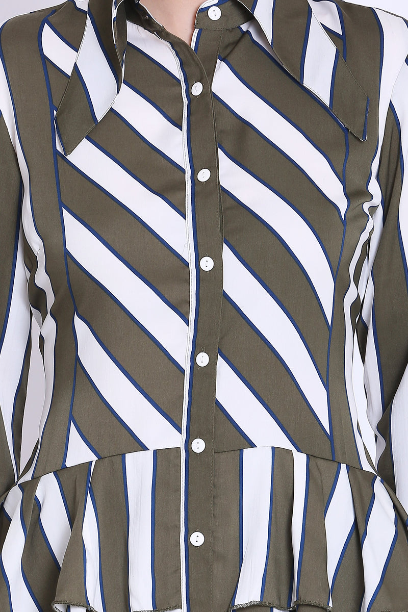Olive green and White Stripe Long Shirt