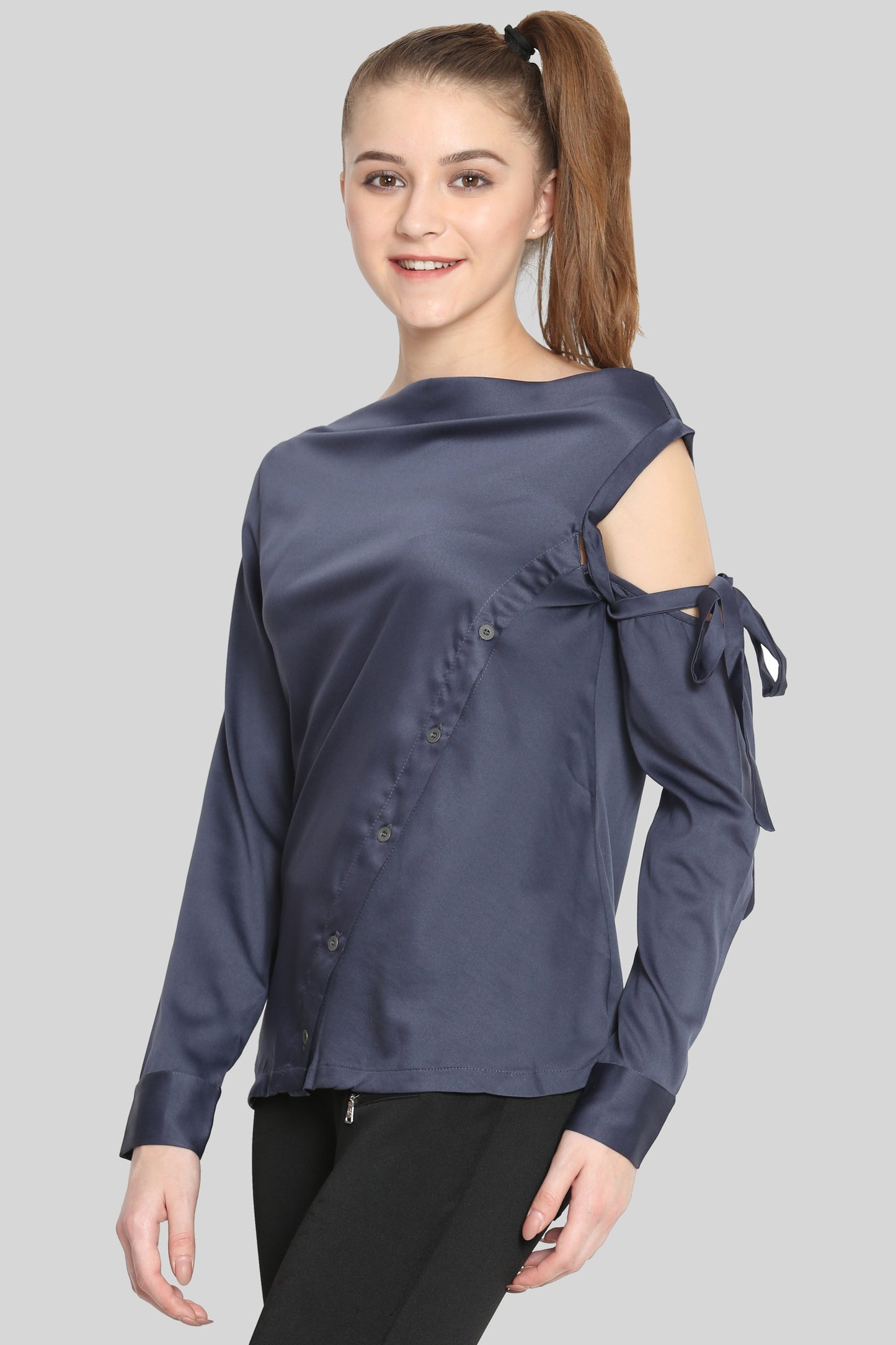 Grey funk cowl neck top
