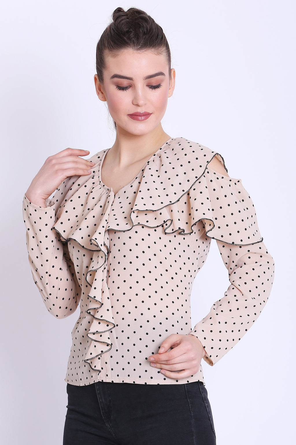 Beige Polka Dot Ruffle Top – Sewandyou