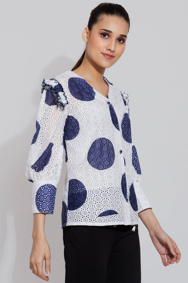 White Oversized Polka dots Blouse