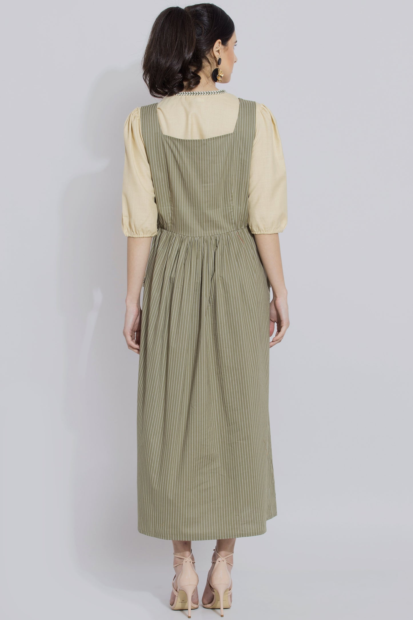 Green Stripe Pinafore Dress Set