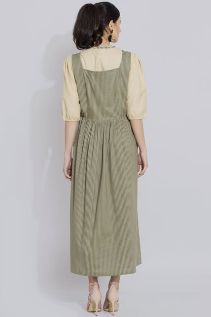 Green Stripe Pinafore Dress Set