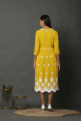 Bright Yellow Embroidered Midi Dress