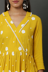 Bright Yellow Embroidered Midi Dress