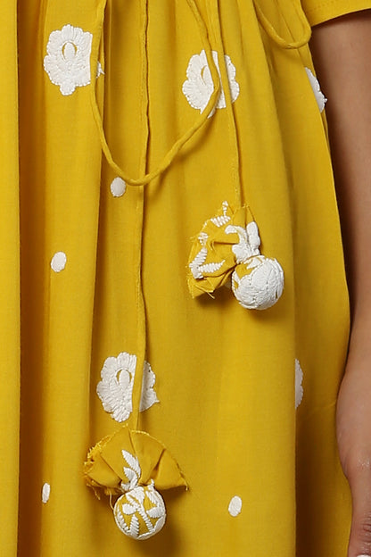 Bright Yellow Embroidered Midi Dress