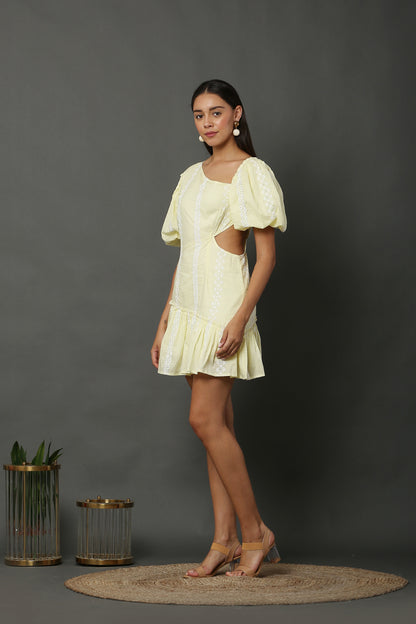 Lemon Schiffli Cut Out Shot Dress
