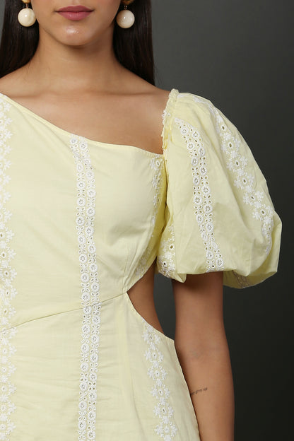 Lemon Schiffli Cut Out Shot Dress