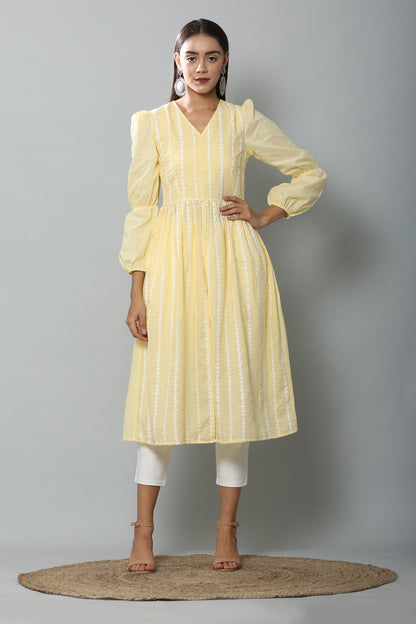 Lemon Embroidered Kurta