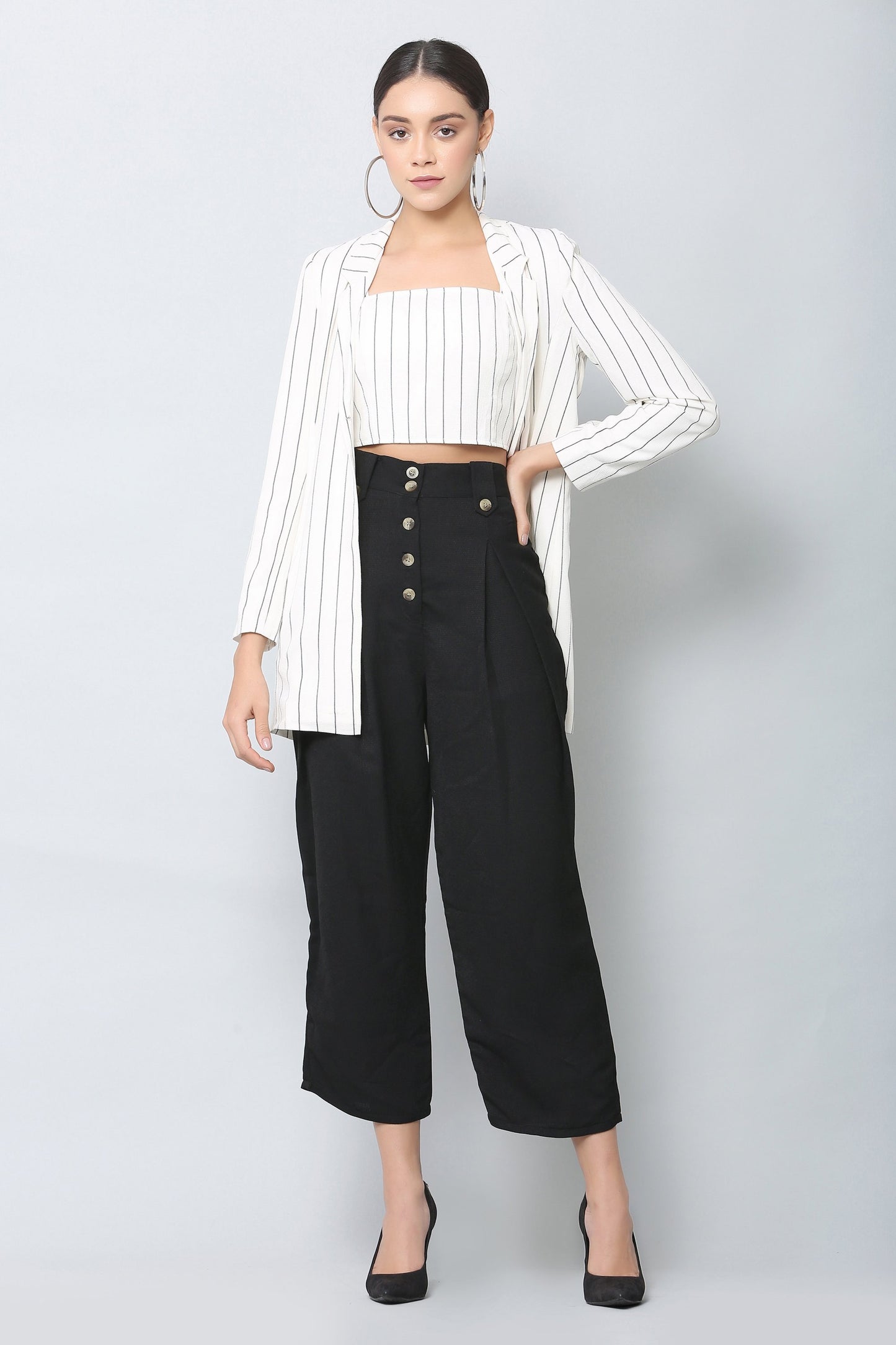 White Striped Longline Blazer