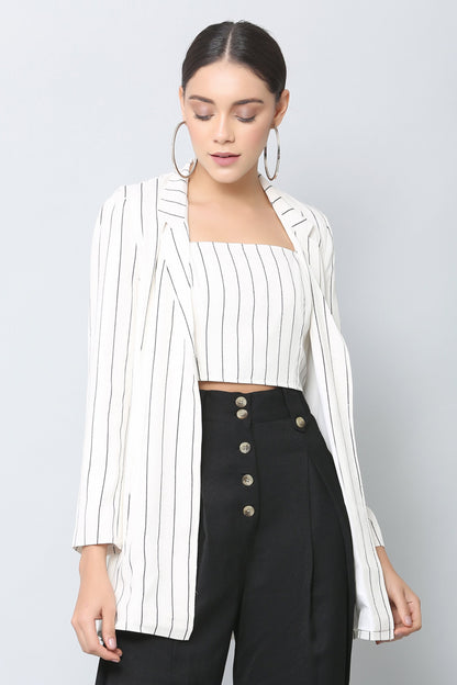 White Striped Longline Blazer