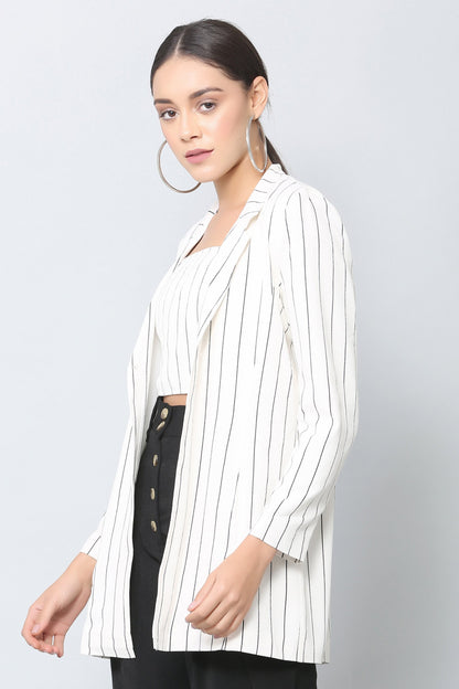 White Striped Longline Blazer