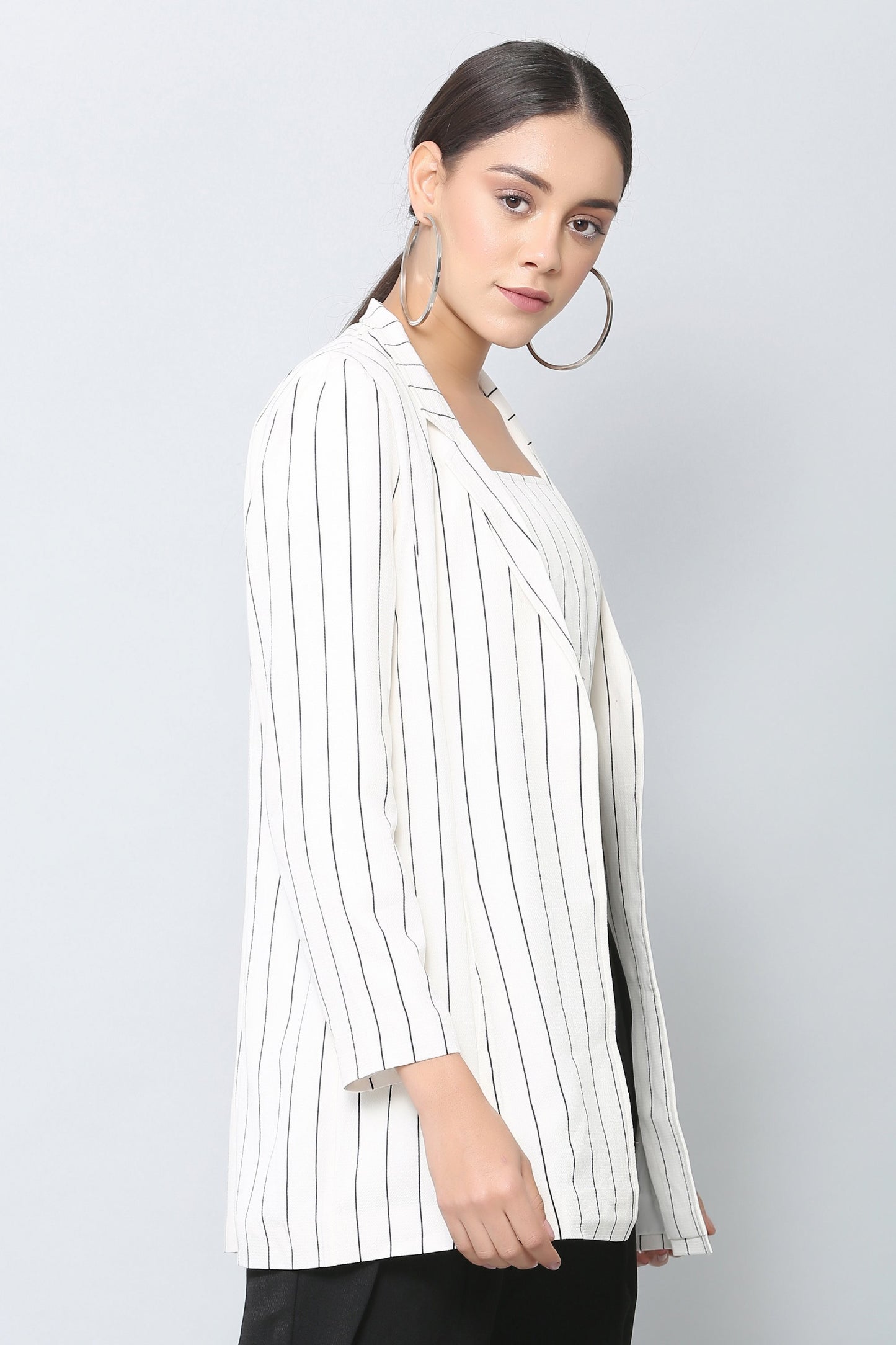 White Striped Longline Blazer