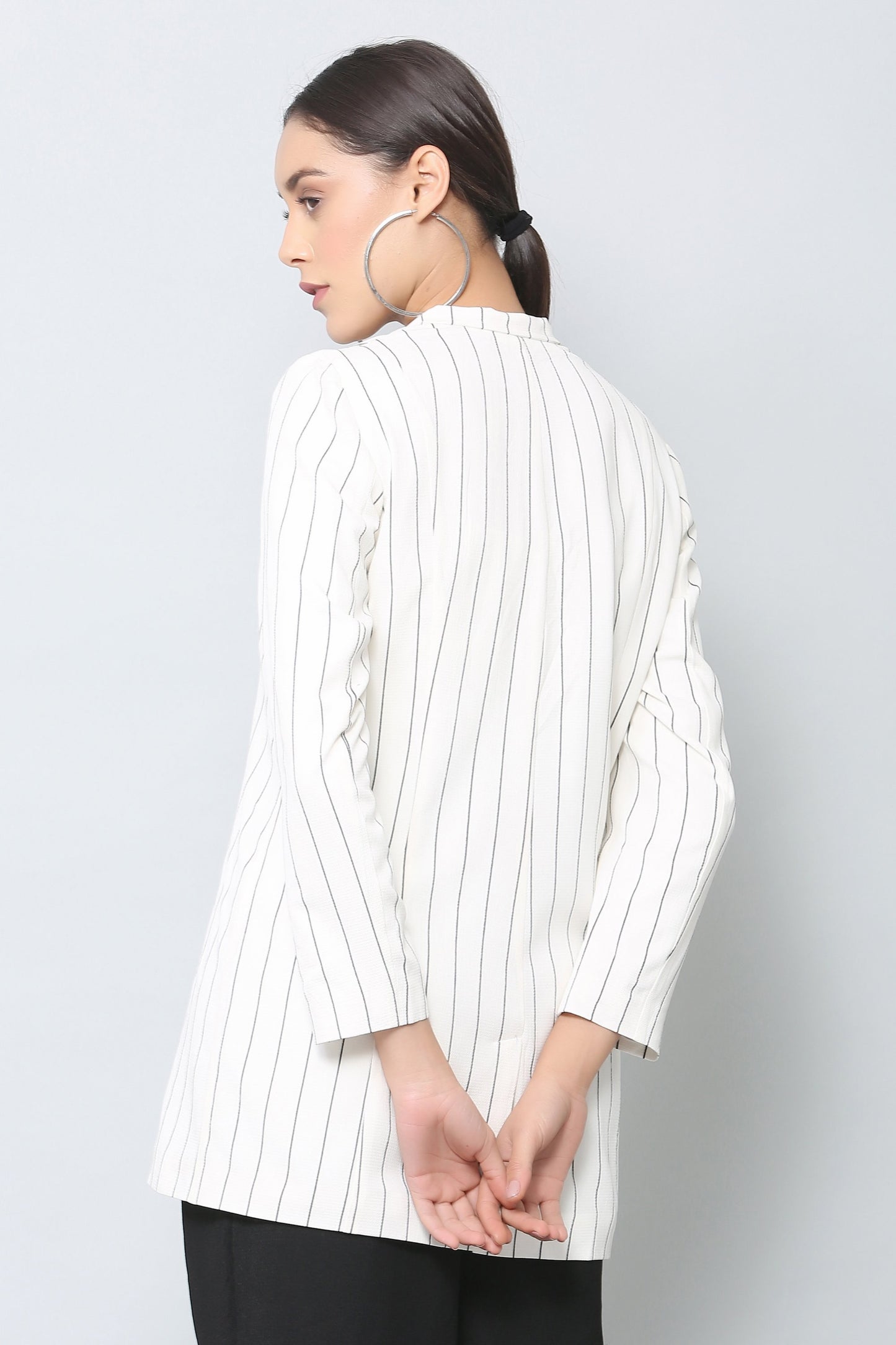 White Striped Longline Blazer