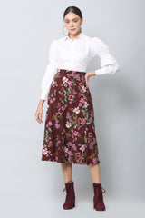 Rosewood Print Midi Skirt
