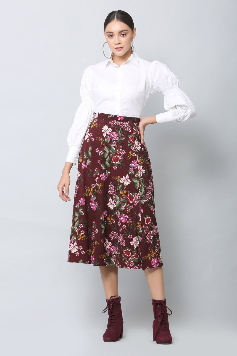 Rosewood Print Midi Skirt